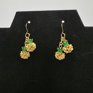 Hawaiian Seed Craft Pineapple Dangle Earrings Gokd Green Tiki Vacation